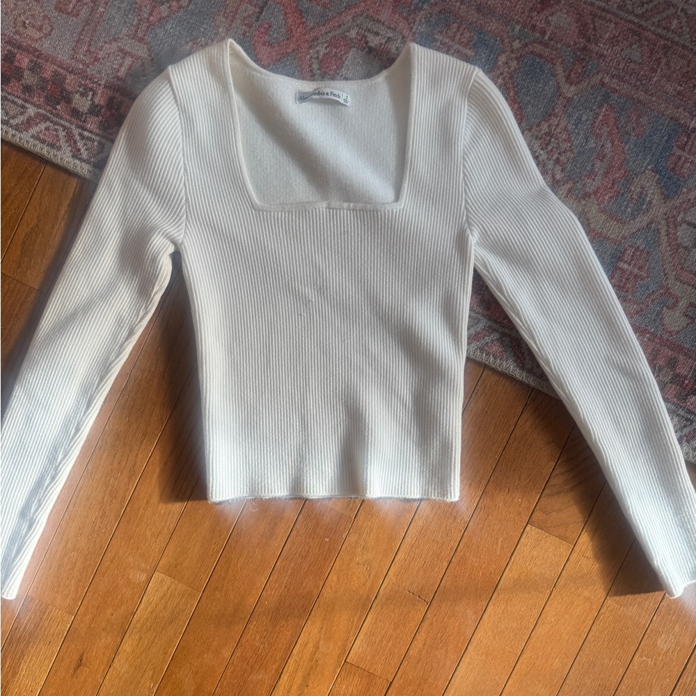Abercrombie & Fitch White Ribbed Long-Sleeve Crop Top